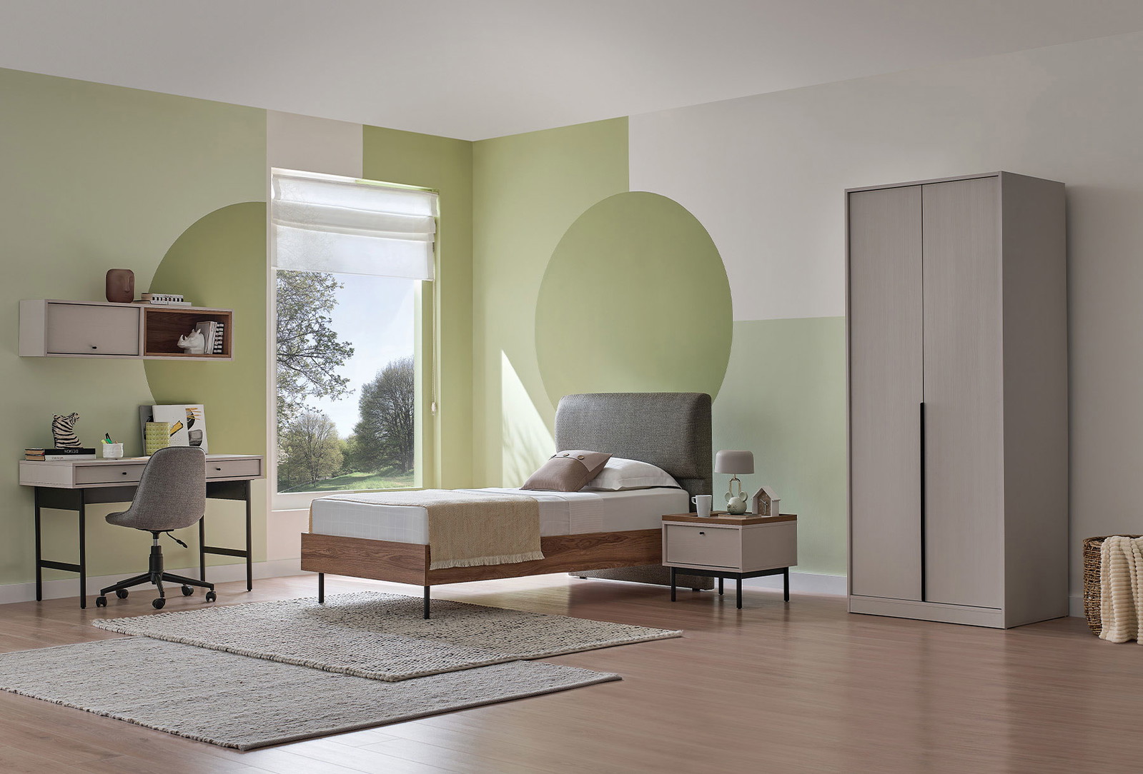 Loreto Başlıklı Karyola + 2 Kapaklı Dolap + Çalışma Masası
