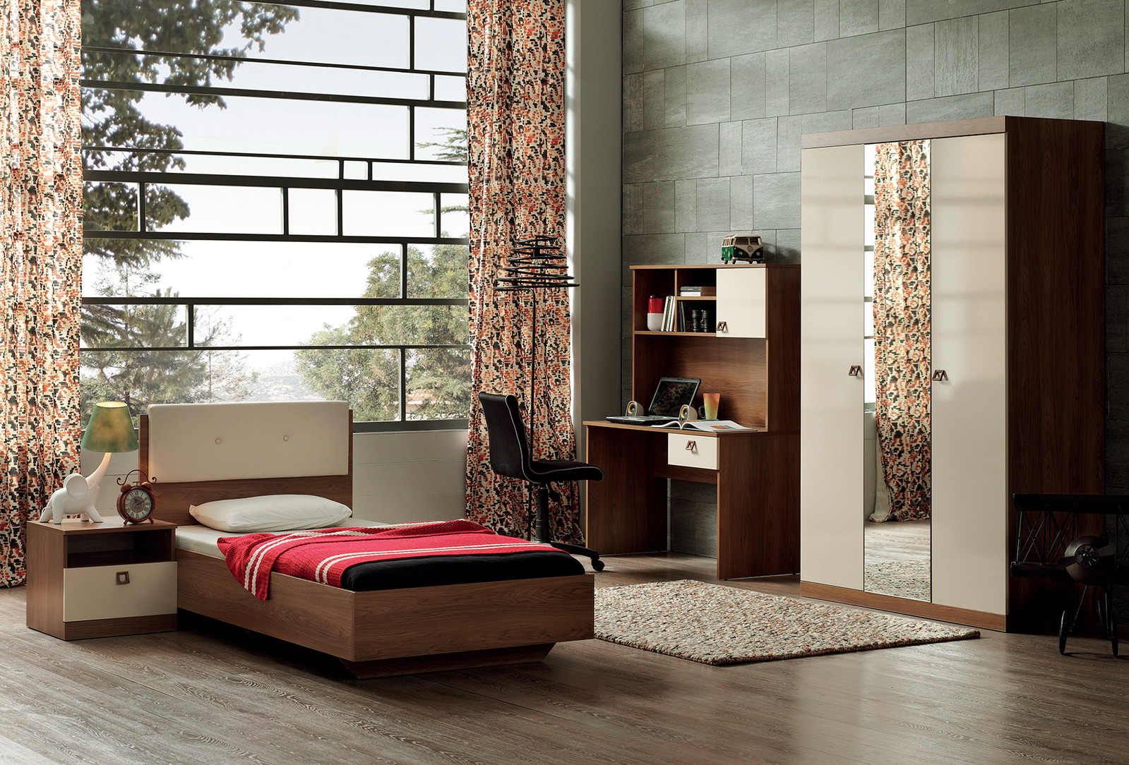 Mistral Başlıklı Karyola + 2 Kapaklı Dolap + Çalışma Masası